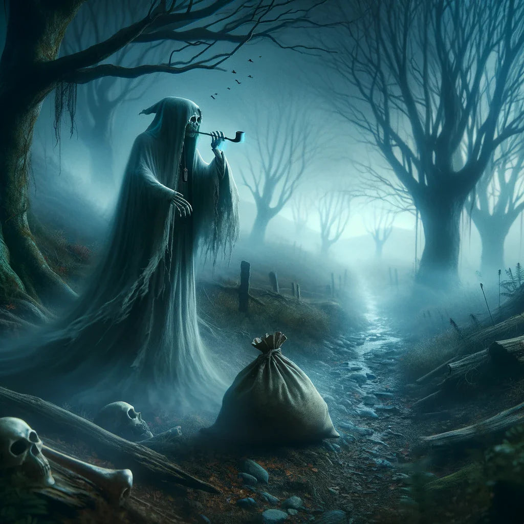 Spooky realistic image of a ghost with a bag of bones