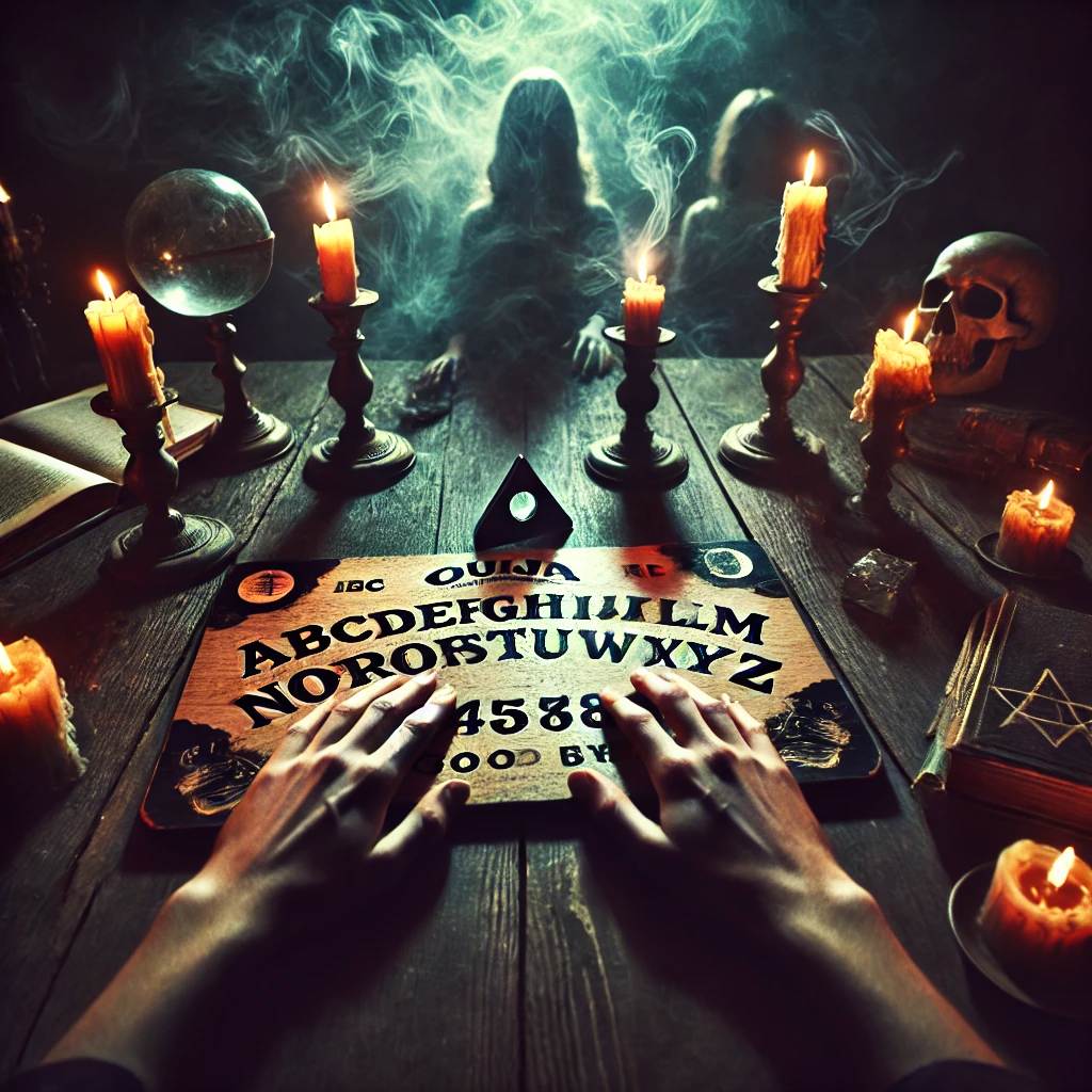 A spooky intense ouija board scene