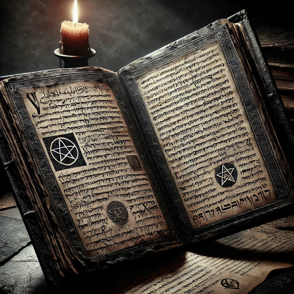 Spooky image of a dark black leather bound book