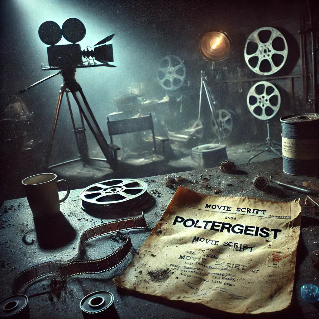 Spooky image of an old movie script in an old studio setting