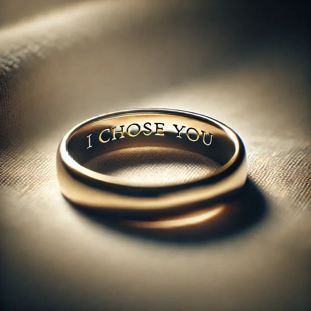 a wedding ring with the words 'I chose you' engraved inside