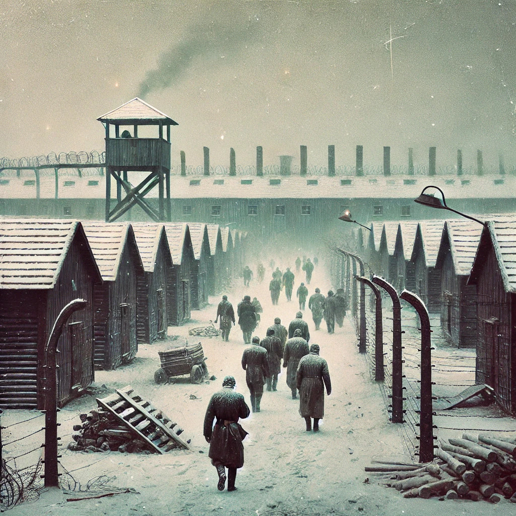 An eerie illustration of the soviet camps in the snow