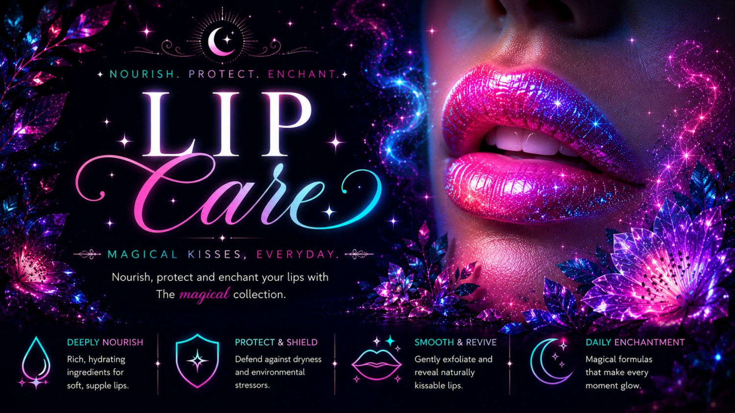 Naturally Wicked Lip Care Expressed With Perfect Lips Amongst Magical Plants & Pink Energy Fields