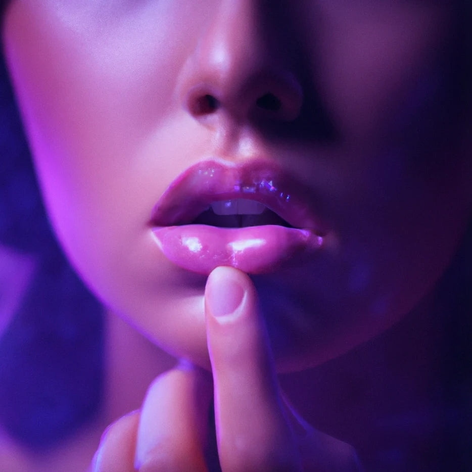 Naturally Wicked Woman Applies Lip Balm To Plump Pink Colourful Lips With Finger Tip