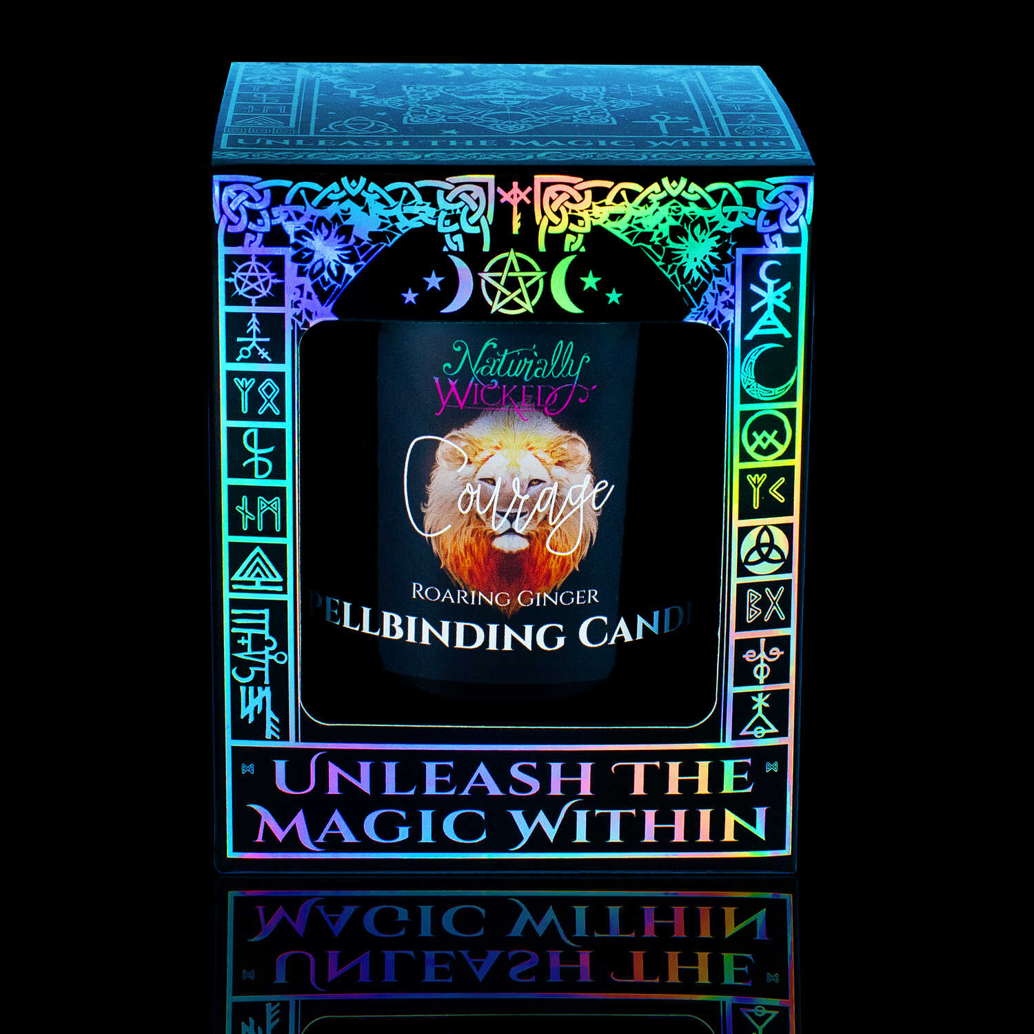 Cast The Perfect Spell With The Naturally Wicked Spellbinding Courage Candle, Displayed In A Sleek Iridescent Gloss Gift Box, Inviting Its User To 'Unleash The Magic Within.'