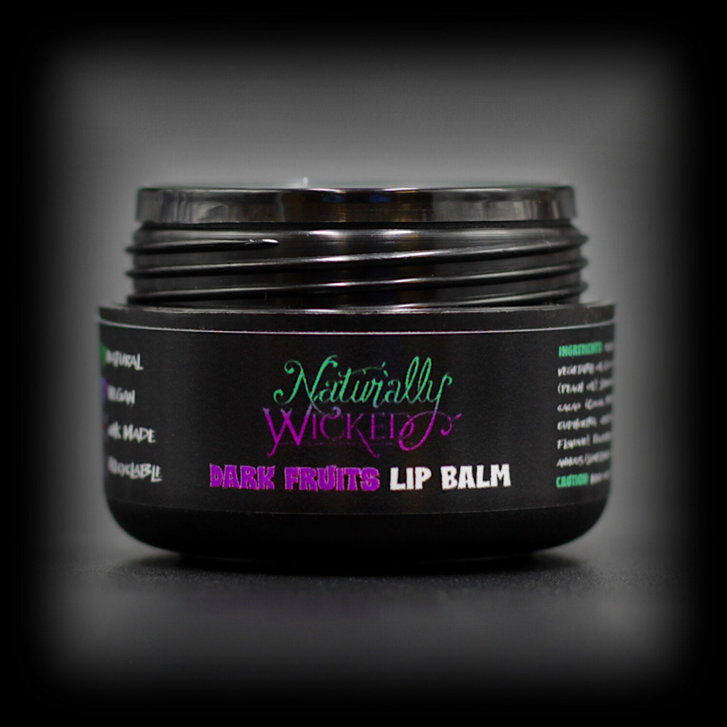 Naturally Wicked Dark Fruits Lip Balm With Inner Luxury Sealing Shive Exposed