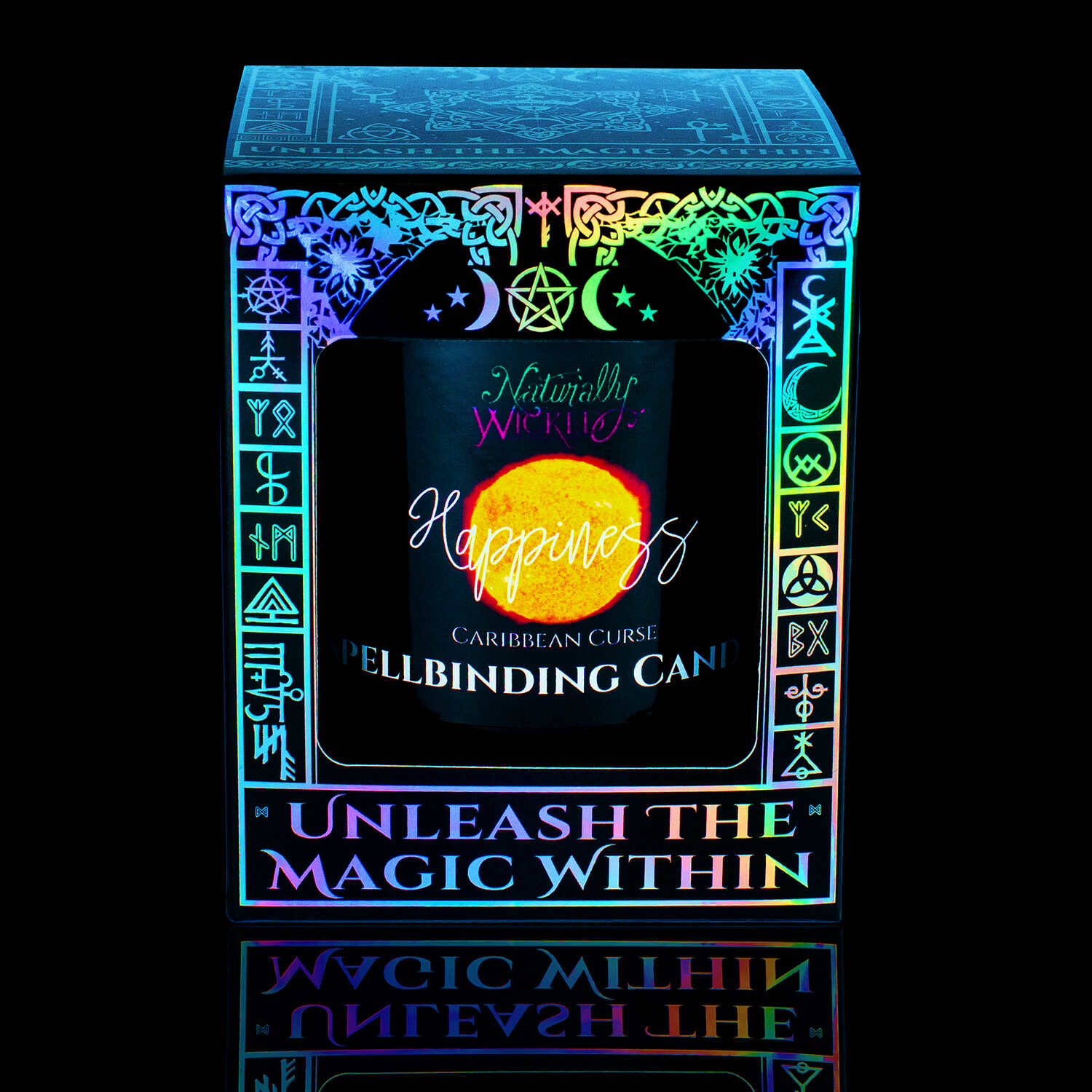 Cast The Perfect Spell With This Unique Spell Candle, Complete With A Book Of Happiness Spells. Naturally Wicked Spellbinding Happiness Candle Displayed In A Sleek Iridescent Gloss Gift Box. The Candle Features Plant-Based Smooth Yellow Wax, A Wood Wick And A Beautiful Citrine Crystal. A Truly Unique Gift