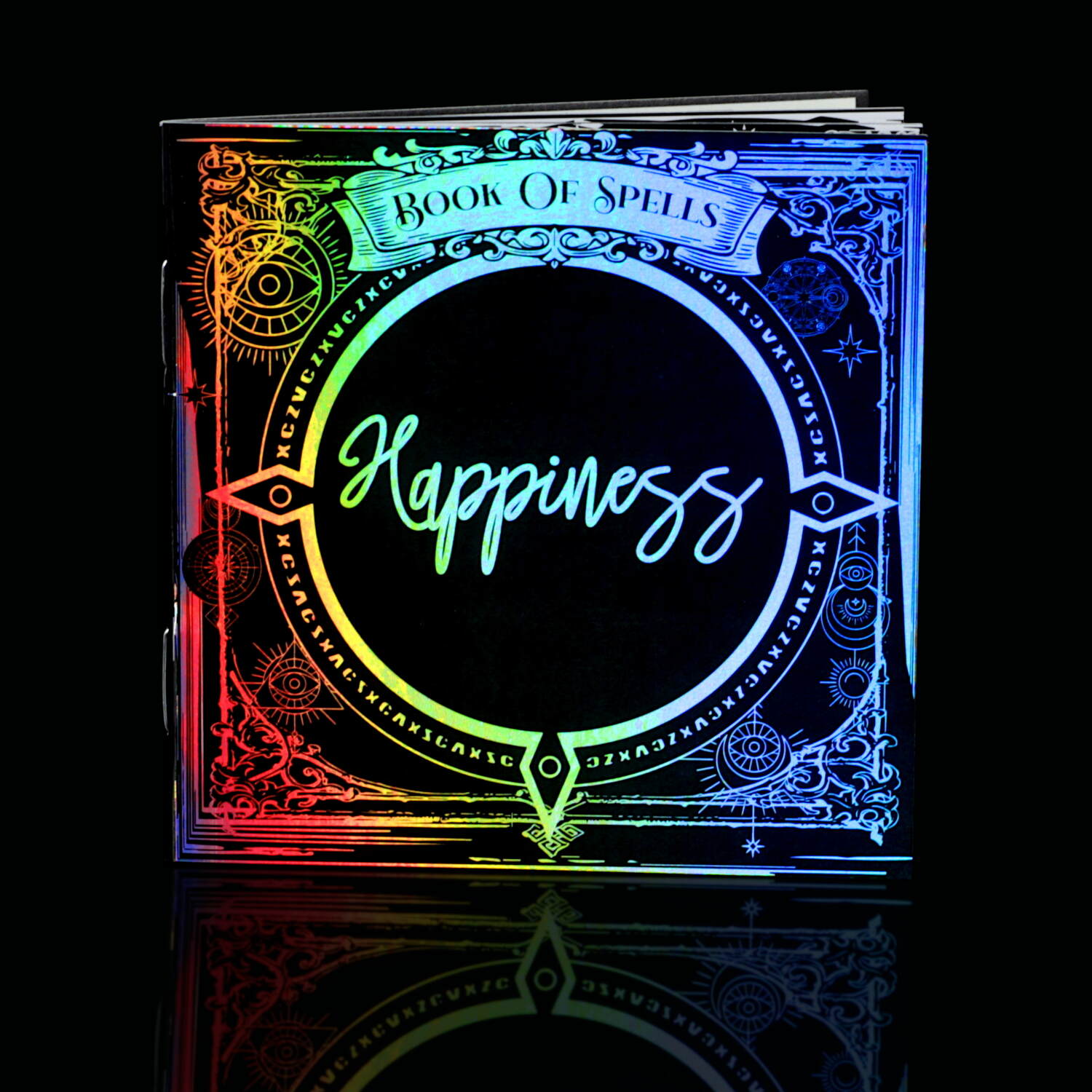 Magical Iridescent Glossy Black Book Of Spells Included With The Naturally Wicked Spellbinding Happiness Candle