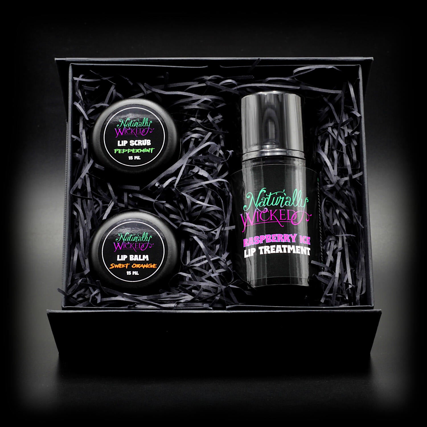 Naturally Wicked Original Lip Kit Inner With Vibrant Lip Scrub, Lip Treatment & Lip Balm In Dark Gift Box