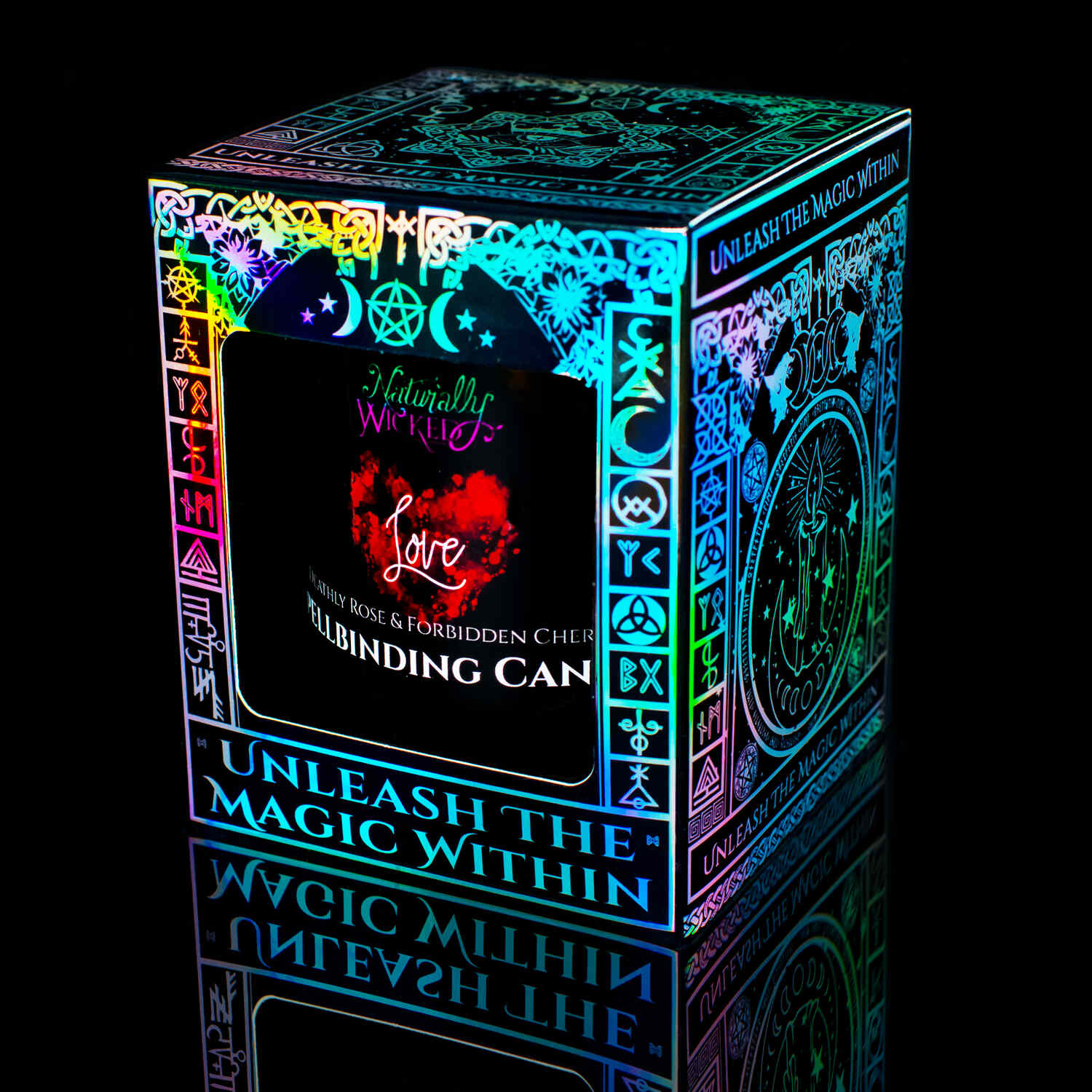 The Perfect Spell Candle For The One You Love. Naturally Wicked Spellbinding Love Candle Displayed In An Enchanting Iridescent Gloss Gift Box, Which Invites Its User To 'Unleash The Magic Within.'