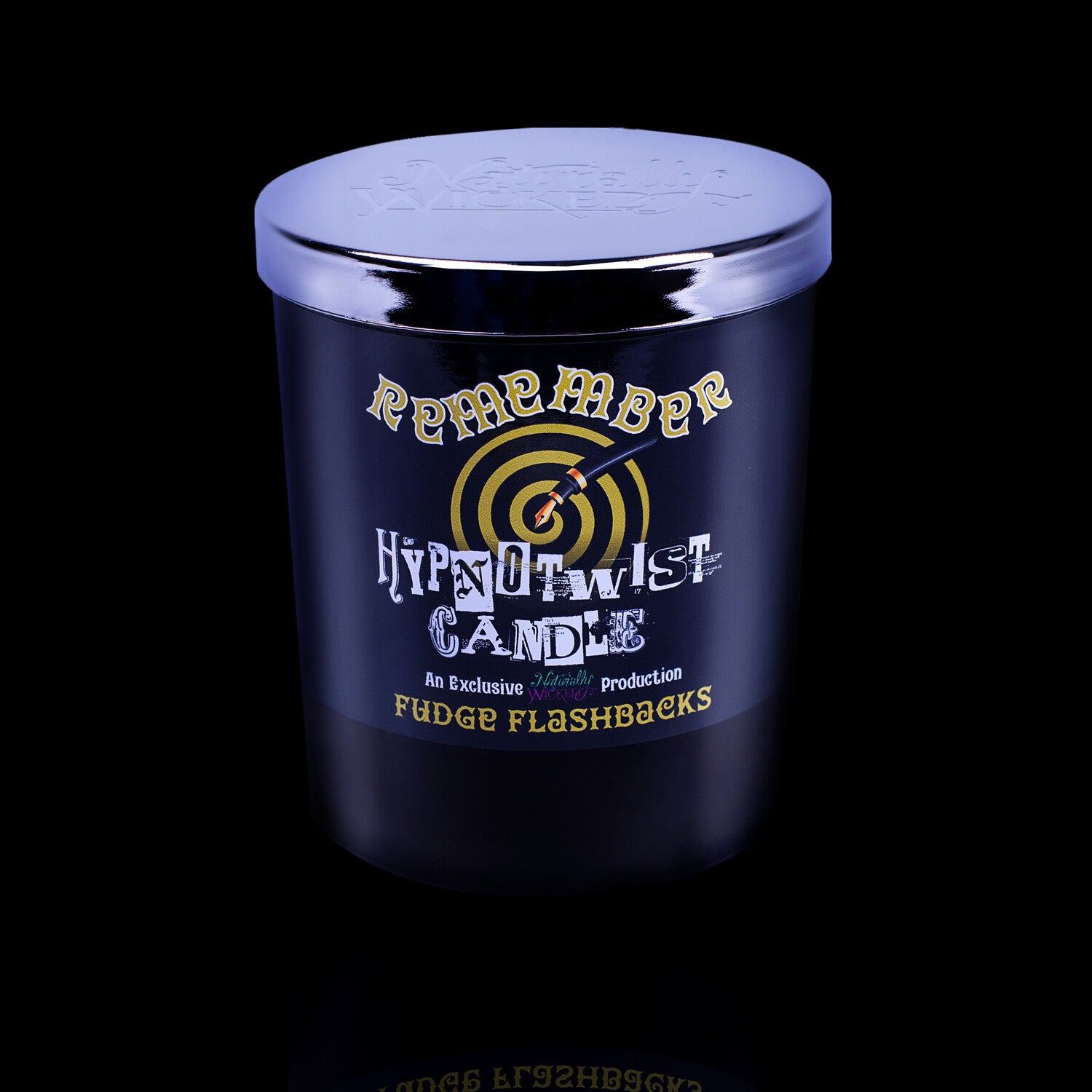 Remember To Treasure The Memories With The Naturally Wicked Hypnotwist Remember Candle Featuring Plant-based Soy  Brown Wax Scented With Fudge Flashbacks & Includes A Tiger's Eye Crystal Spinning Top & Mirrored Lid