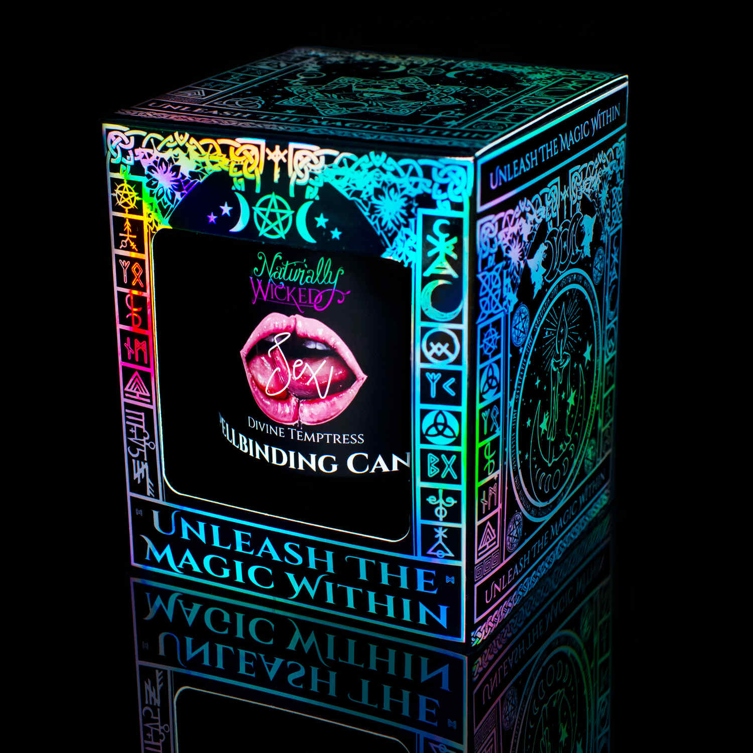The Perfect Spell Candle To Release Sexual Desires; The Naturally Wicked Spellbinding Sex Candle Displayed In An Enchanting Iridescent Gloss Gift Box, Inviting Its User To 'Unleash The Magic Within.'