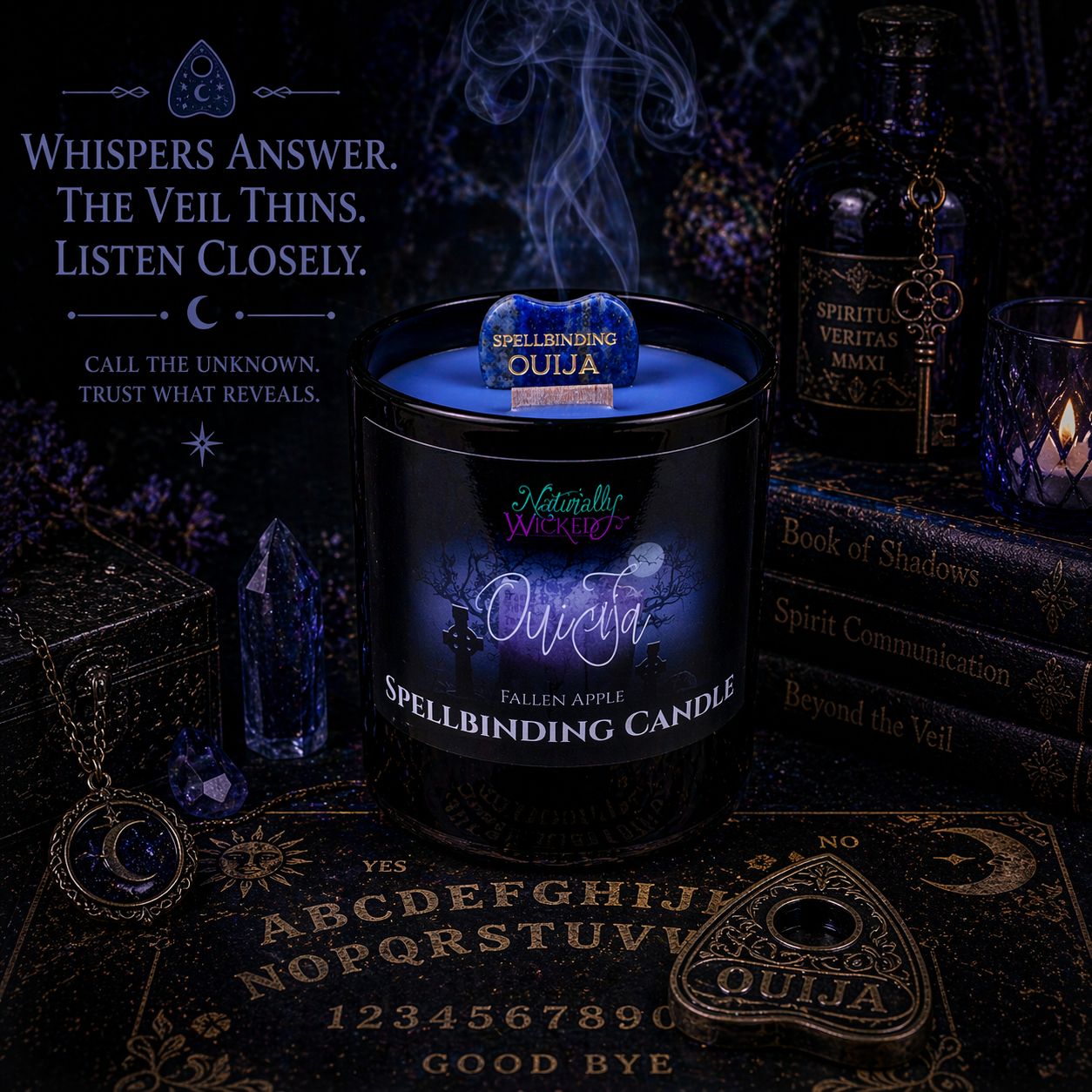 Spellbinding Ouija Crystal Candle With Ouija Planchette | Spell