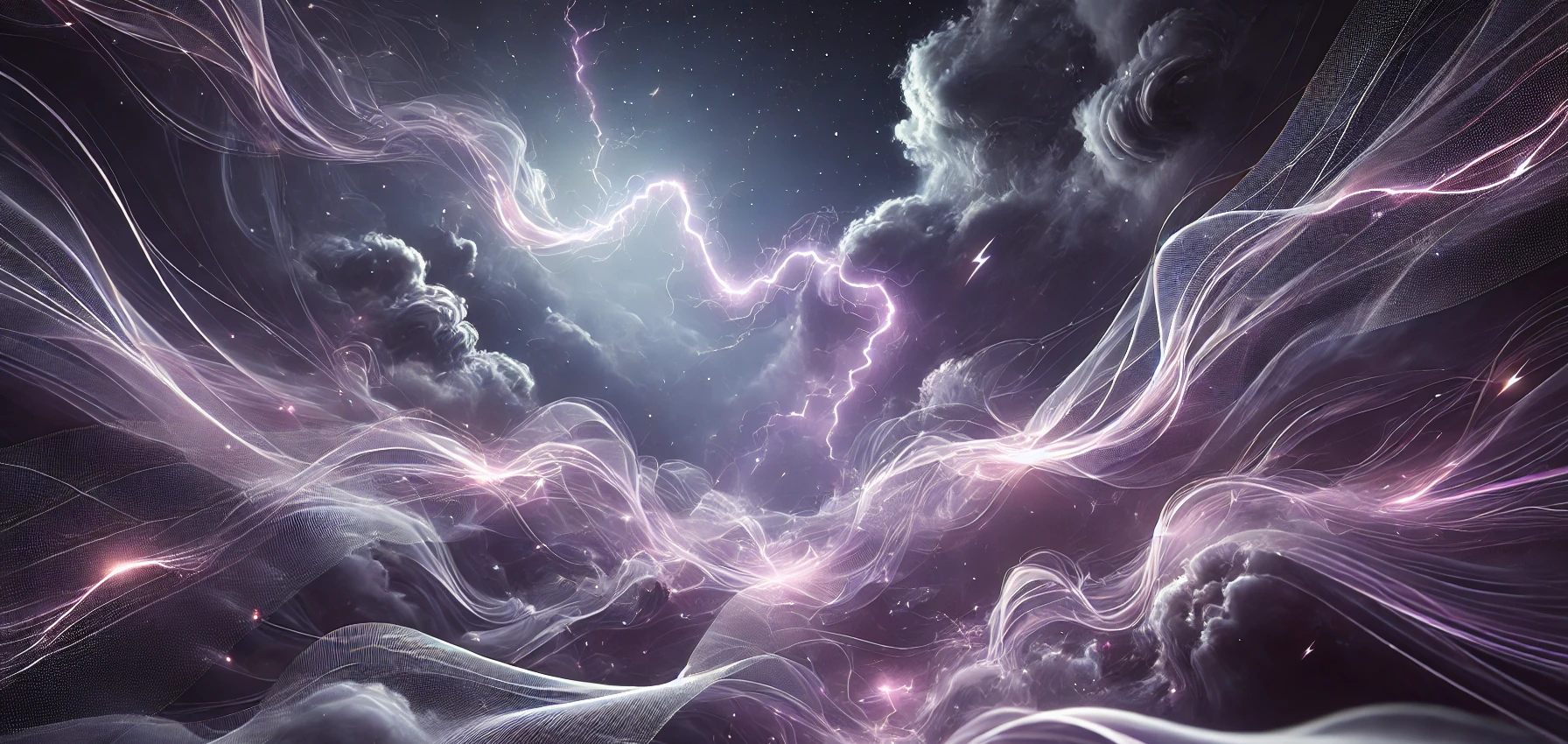 Bright Purple Electrical Storm Escaping From Dark Angry Clouds With Magical Swirling Aura Dancing In The Foreground