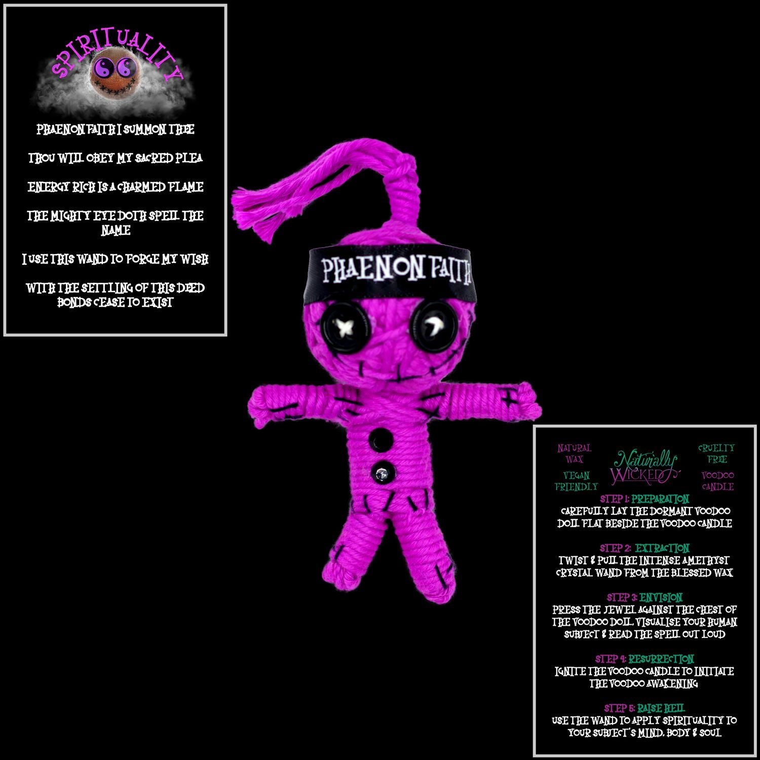 Naturally Wicked White Voodoo Doll Phaenon Faith Featured With Healing Spell Cards. The Perfect Spirituality Gift.
