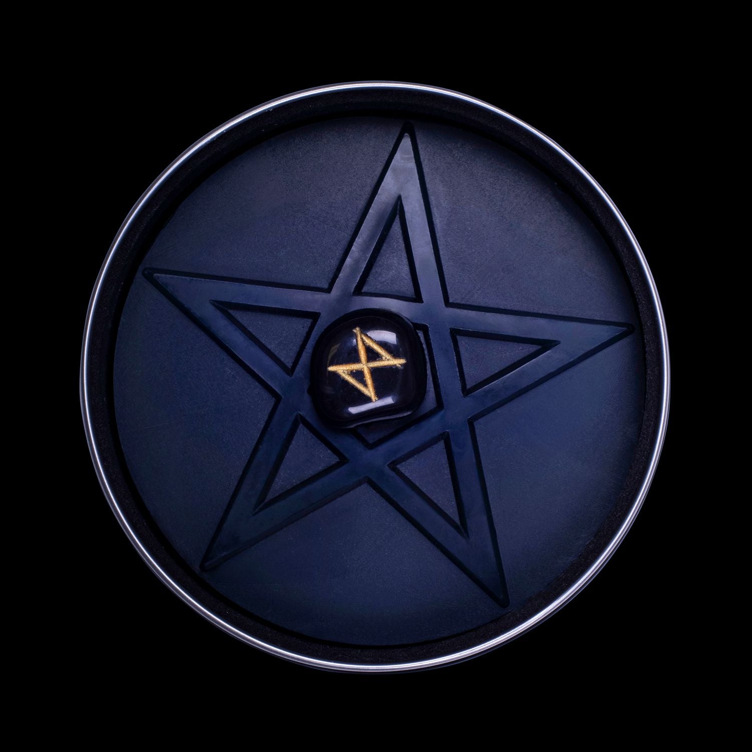 Inside View Of Black Plant-based Soap Featuring Spell Casting Pentagon & Black Obsidian Crystal Rune. Naturally Wicked Fortune Soap For The Dreamer Scented With Bubblegum Breeze