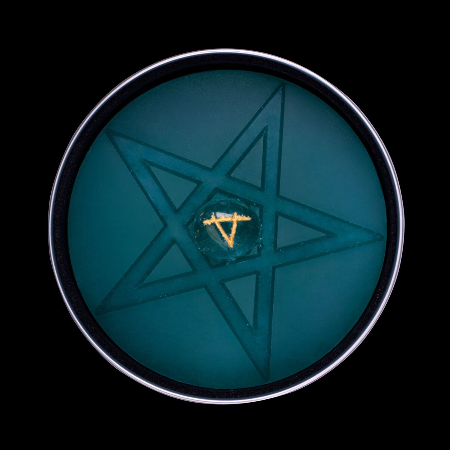 Inside View Of Icy Blue Plant-based Soap Featuring Spell Casting Pentagon & Quartz Crystal Rune. Naturally Wicked Fortune Soap For The Heart Breaker Scented With Minty Chills