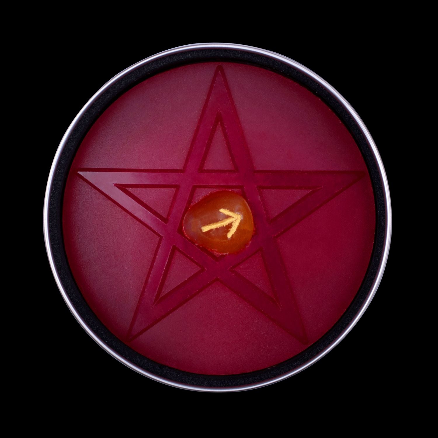 Inside View Of Red Plant-based Soap Featuring Spell Casting Pentagon & Carnelian Crystal Rune. Naturally Wicked Fortune Soap For The Lover Scented With Blazing Inferno