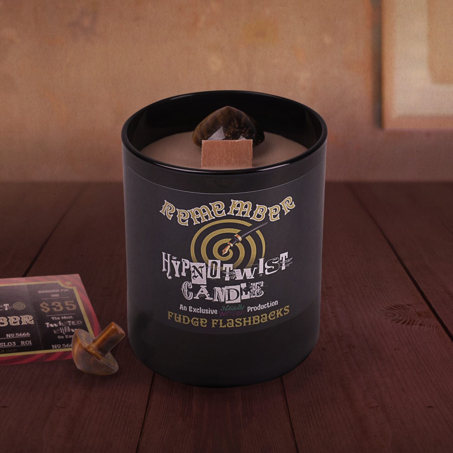 Naturally Wicked Hypnotwist Remember Crystal Spell Candle Entombed With Hypnotic Crystal Spinning Top